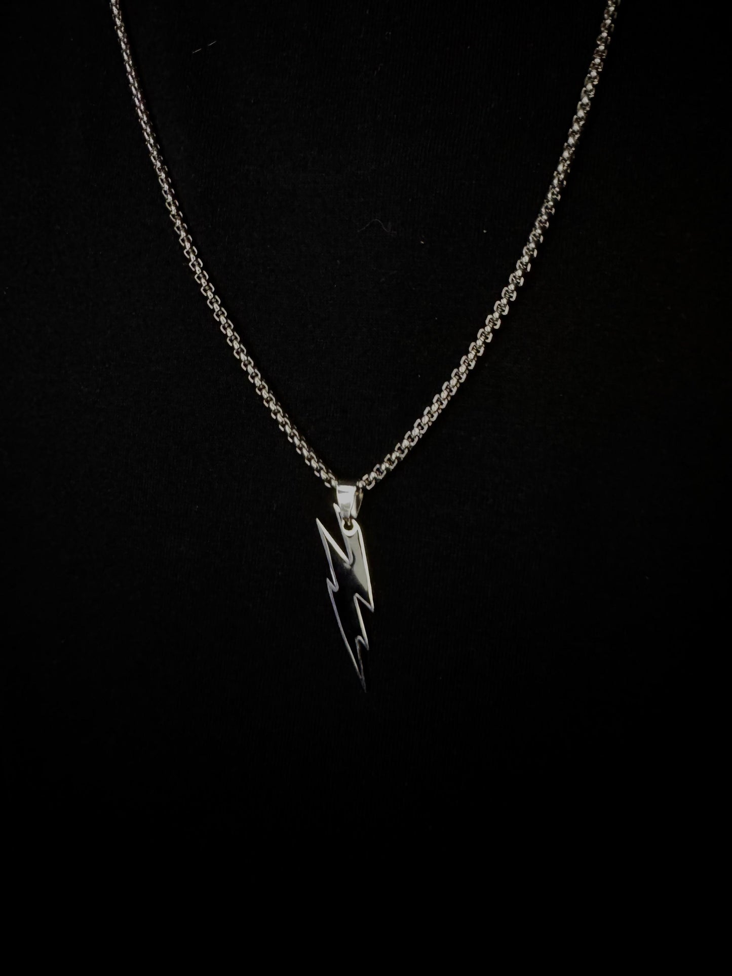 Luxmenz Bolt Up – Men’s Silver Chain with Black Pendant | Stainless Steel Streetwear Necklace
