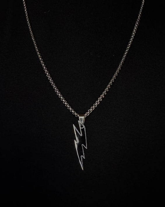 Luxmenz Bolt Up – Men’s Silver Chain with Black Pendant | Stainless Steel Streetwear Necklace