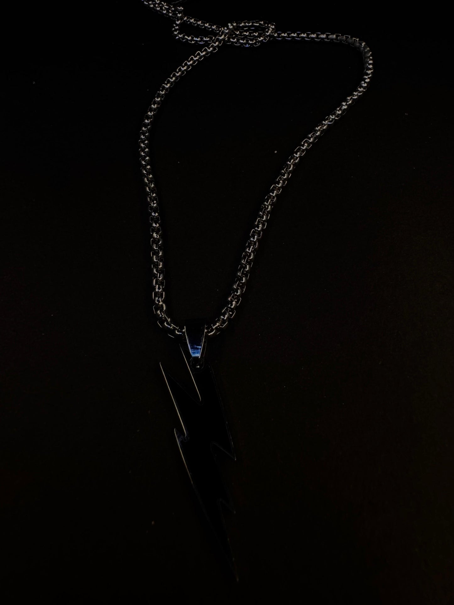 Luxmenz Bolt Up – Men’s Silver Chain with Black Pendant | Stainless Steel Streetwear Necklace