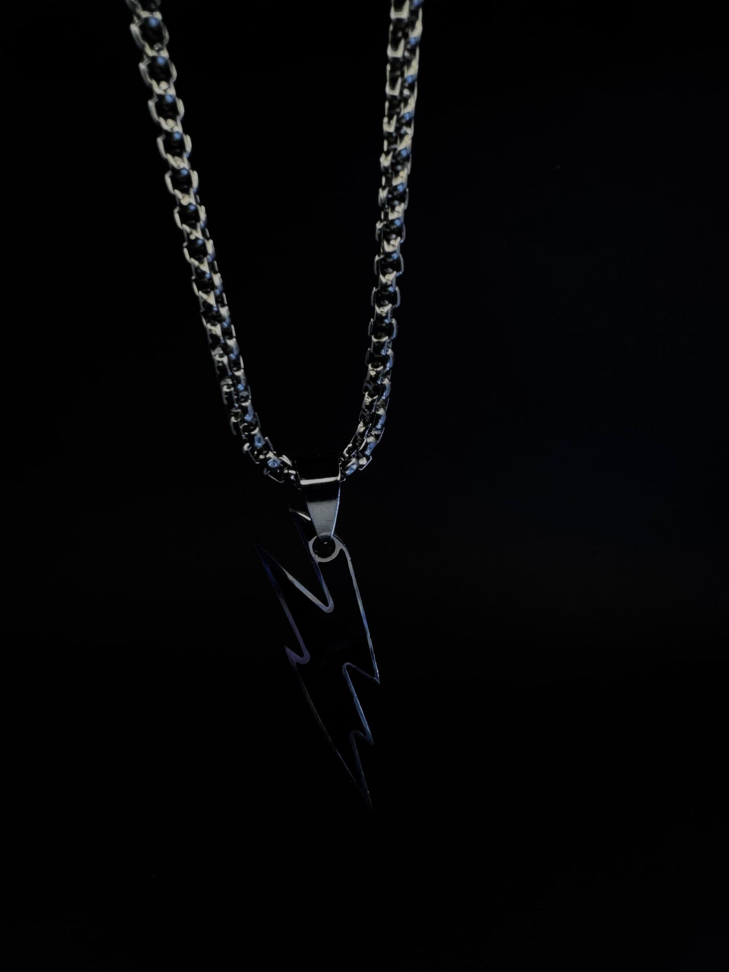 Luxmenz Bolt Up – Men’s Silver Chain with Black Pendant | Stainless Steel Streetwear Necklace