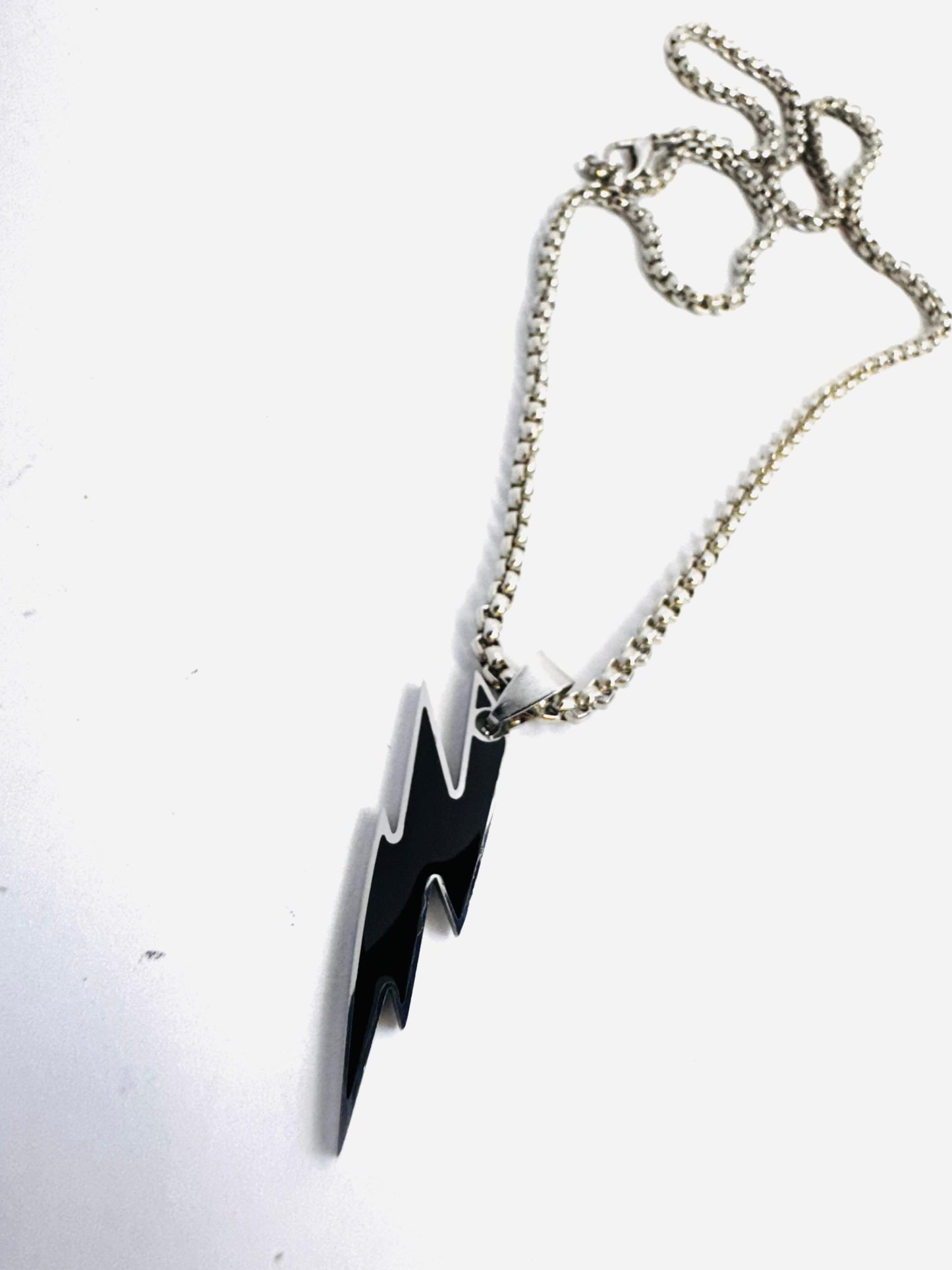 Luxmenz Bolt Up – Men’s Silver Chain with Black Pendant | Stainless Steel Streetwear Necklace