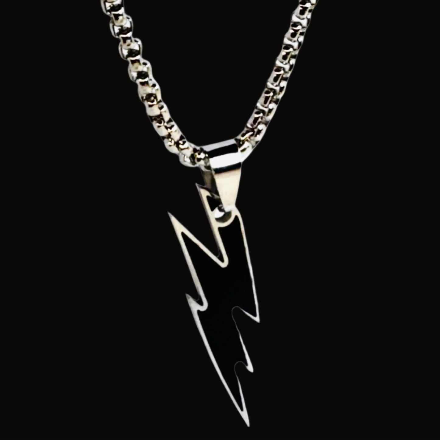 Luxmenz Bolt Up – Men’s Silver Chain with Black Pendant | Stainless Steel Streetwear Necklace