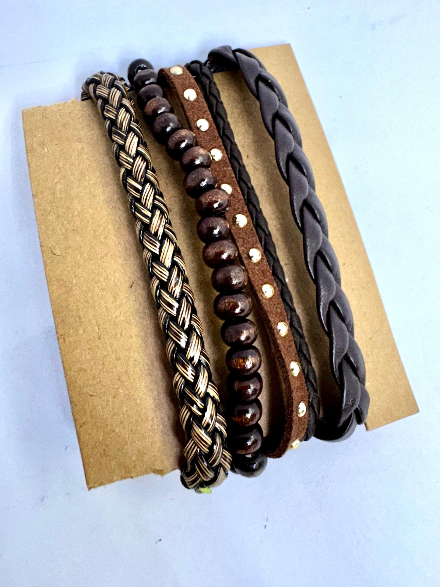 Luxmenz 4-in-1 Men's Leather Bracelet Set – Black & Brown Collection