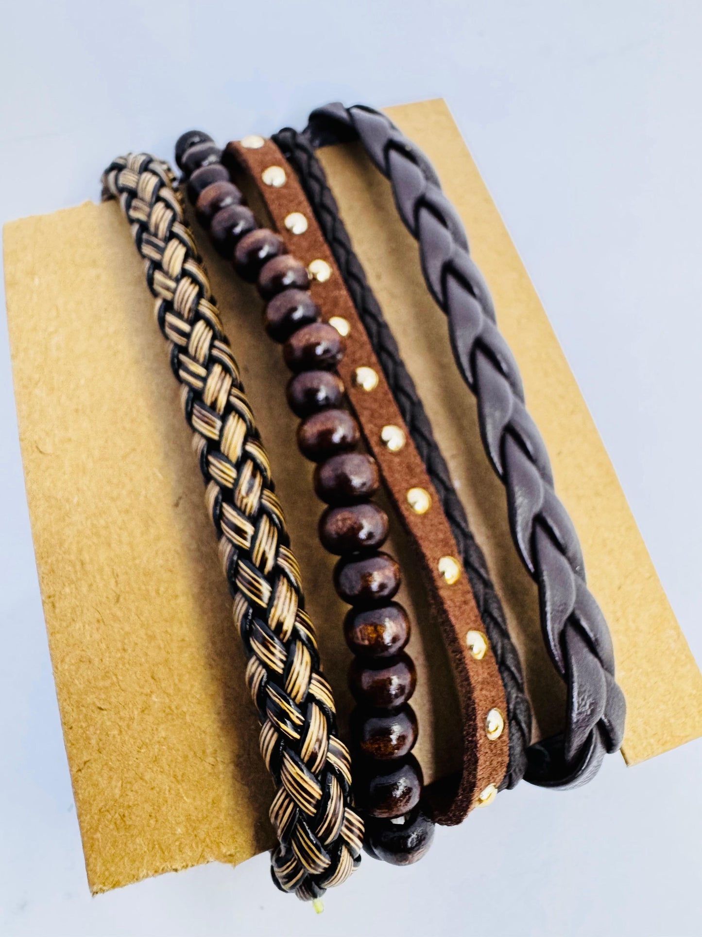 Luxmenz 4-in-1 Men's Leather Bracelet Set – Black & Brown Collection