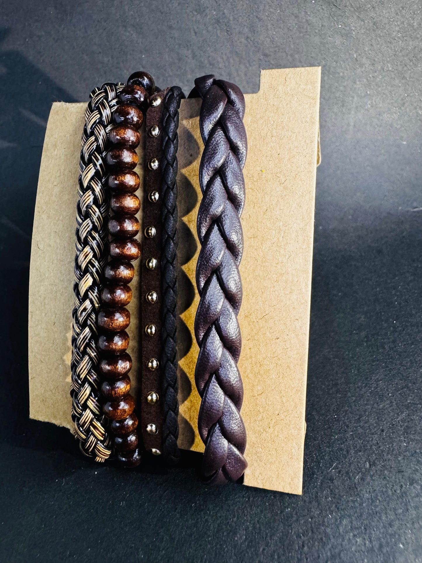 Luxmenz 4-in-1 Men's Leather Bracelet Set – Black & Brown Collection