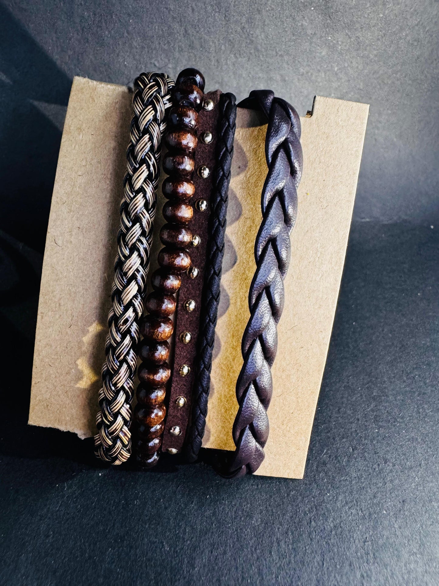 Luxmenz 4-in-1 Men's Leather Bracelet Set – Black & Brown Collection