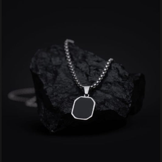 Luxmenz Black Pendant Necklace – Gold/Silver Stainless Steel Chain