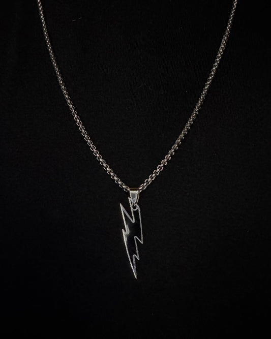 Luxmenz Bolt Up – Men’s Silver Chain with Black Pendant | Stainless Steel Streetwear Necklace